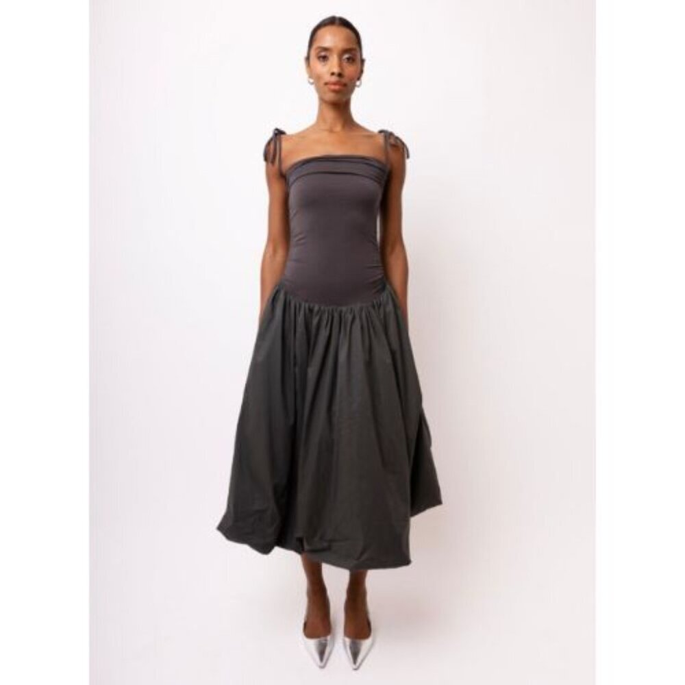 Amy Lynn Alexa Dark Gray Puffball Midi Dress Size Medium 23750 - Picture 4 of 14